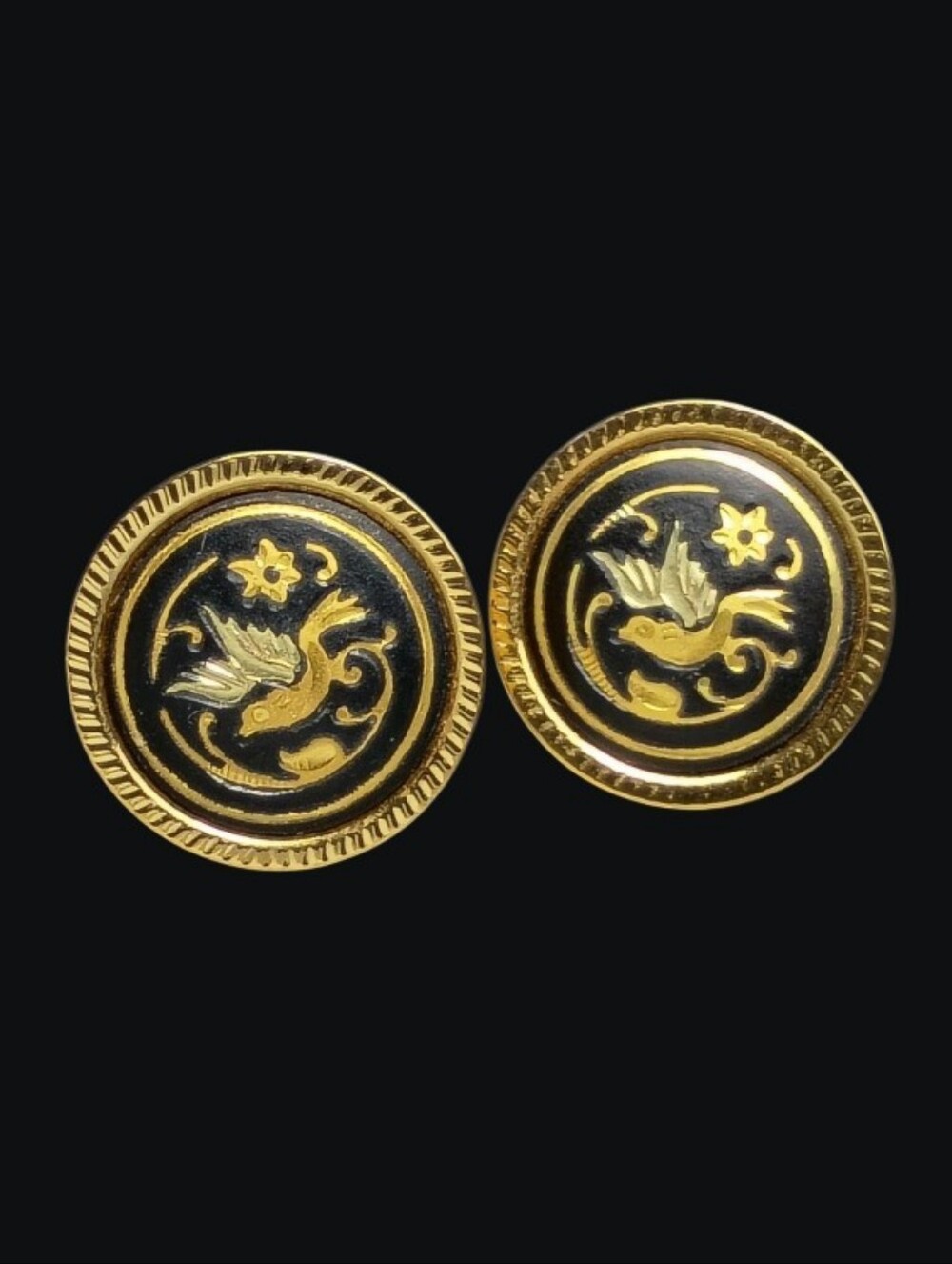 Vintage Damascene Earrings 24k Gold Inlay Made In Spain